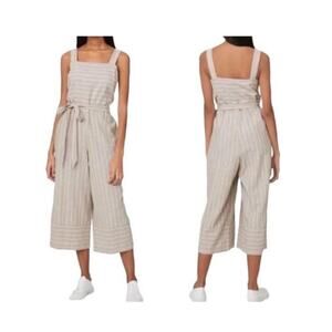 Beachlunchlounge Linen Blend Stripe Tie Waist Jumpsuit Size Medium